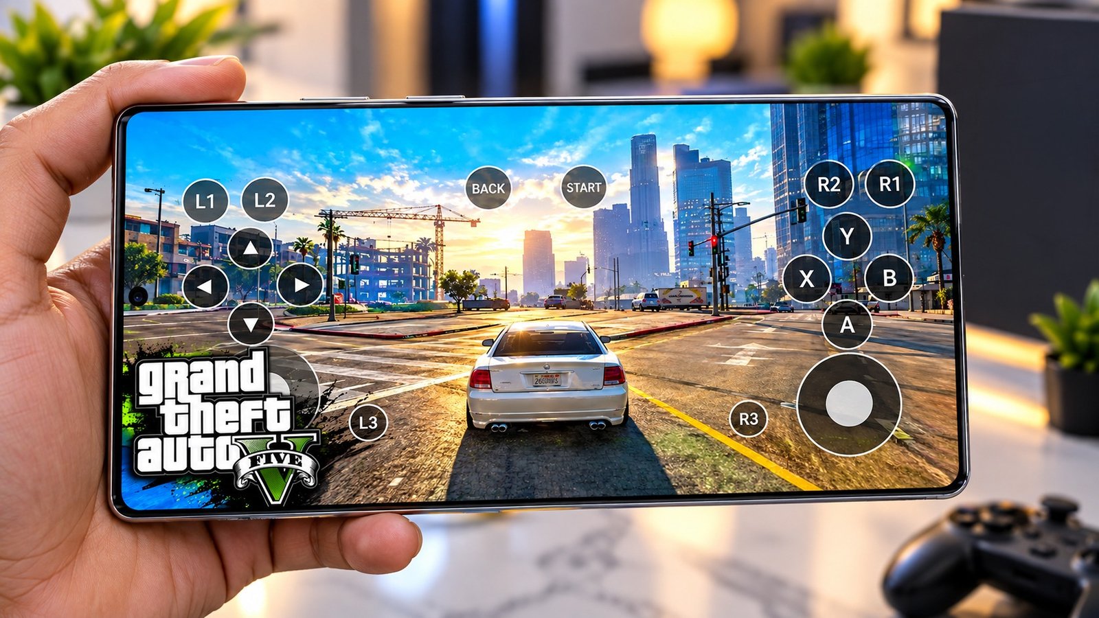 GTA V gameplay shown on a smartphone